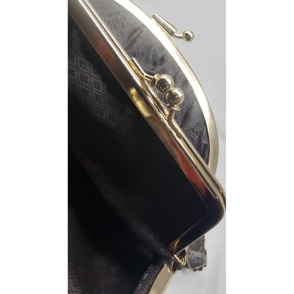 Vtg Eel Skin Leather Double Kiss Lock Brown Gold Coin Change Clutch Wallet 7x5.5 - Picture 5 of 14